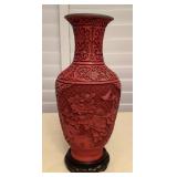 MES160 Vintage Chinese Red Cinnabar Vase On Stand
