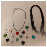 MES167 Fifteen Polished Stone Heart Pendants With Black Cord Necklaces New