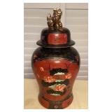 MES202 Large Red & Black Chinese Ginger Jar Vase 