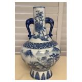 MES205 Large Blue & White Chinese Porcelain Vase With Elephant Head Handles 