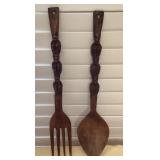 MES235 Vintage Carved Wooden Giant Fork & Spoon Wall Hangings