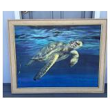 MES239 Very Large Framed Original Painting Of A Honu Sea Turtle 