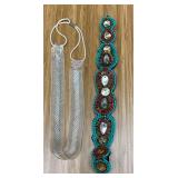VBB159 Boho Beaded & Delicate Mesh Band w/Silver Beaded Pattern Headbands