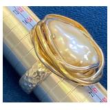 VBB211Artisan Sterling Silver & Gold-Tone Baroque Pearl Cocktail Ring