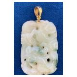 VBB508 Vintage Hand Carved Moss on Snow White & Green Jadeite Jade Pendant 
