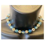 VBB515 Vintage Style Blue Aurora Borealis Crystal & Rhinestone-like Beaded Choker Necklace