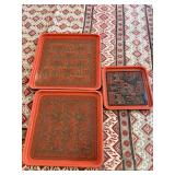 SAT052 - Set Of Three Lacquerware Hand Painted Trays