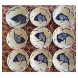 SAT083 - 9 Koi Designed Ceramic Plates 