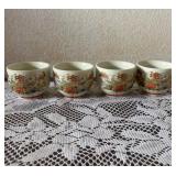 SAT103 - Vintage Japanese Peacock and Floral Porcelain Teacups - Set of 4, Gold Gilt