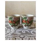 SAT111 - Pair of Vintage Chinese Porcelain Floral Teacups - Pink Rose Motif