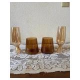 SAT117 - Mid-Century Amber Glass Drinkware Set (4 Pieces)