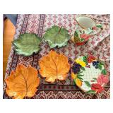 SAT134 - Pine Leaf & Fruit Basket Ceramic Plates & Pitcher 