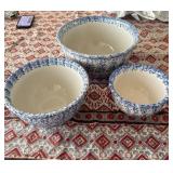 SAT188 - Vintage Blue Spongeware Ceramic Nesting Bowls