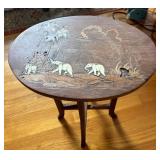 SAT209 - Vintage Shibayama-Style Hardwood Side Table with an Inlaid Elephant Scene