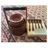 SAT224 - Lacquerware Storage Container And Spoons 