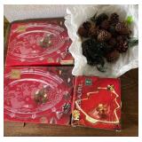SAT248 - Xmas Tree Candy Dish & 2 Angel Platters With Pine Cones 