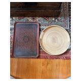 SAT275 - Vintage Burmese Lacquerware & Spun Bamboo Serving Tray Set