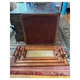 SAT278 - Vintage Pier 1 Imports Boho Wood Rattan Nesting Trays (Set of 3) & Leather Mat Bundle