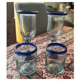 SAT343 - Set Of Four Blue Rimmed Glassware