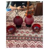 SAT423 - Vintage Red Glass Candle Holder Lot 