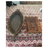 SAT468 - Vintage Hand-Carved Wooden Bowl & Tray Set 