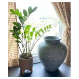 SAT476 - Large Blue Floor Vase & ZZ Houseplant 