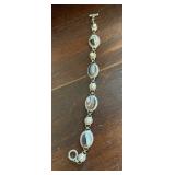 SAT487 - Vintage Sterling Silver Agate & Pearl Link Bracelet 