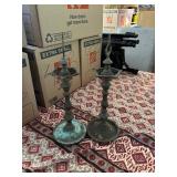 SAT510 - Vintage Indian Brass Pricket Oil Lamps (Matched Pair