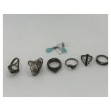 SAT555 - Collection of Silver Rings and Earrings