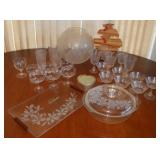 PPM010 Fine Etched Glass Stemware, Serving Bowl & Tray 