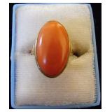 PPM026 Gorgeous Orange Coral, Cabochon Ring 14Kt Gold 