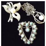PPM057 Mikimoto Pearl Necklace, Pearl Pin & Turquoise Heart 