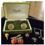 PPM061 Royale Cuff Links, Orange Quartz Cuff Links & Tie Tacks