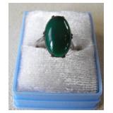 PPM076 Agate Oval Cabochon Stone Silver Tone Ring 