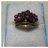 PPM077 Red Ruby Sapphire 14 Round Stones Gold Ring 