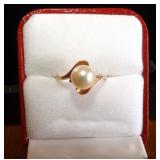 PPM101 Elegant Single Pearl 14Kt Gold Ring & Ring Guard
