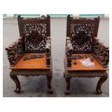FKC010 Set of Two Oriental Carved Wooden Chairs