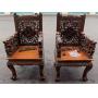 FKC010 Set of Two Oriental Carved Wooden Chairs