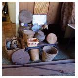 MLE055 Huge Assortment of Vintage Hand Woven Baskets, Fibers & More