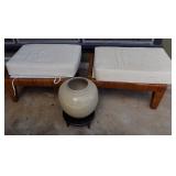 MLE064 Rattan Ottomans and Ceramic Ginger Vase Planter