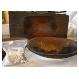 MLE071 Carved Wood Platters, Bowls, Quilt Pillows, Real Seashells