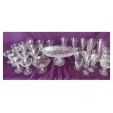 MLE096 Assorted Elegant Glassware & Oval Pedestal Glass Dish