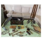 MLE168 Hand Painted Folk Art Style Crate, Useful Tools, Bellows & More