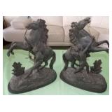 MLE176 Pair of Spelter Victorian Marley Castle Horse Sculptures