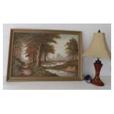 MLE219 Framed Oil Painting By Ravel & Unique Lamp with Shade