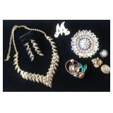 MLE253 Vintage Necklace, Earrings, Trifari Brooch, Pins