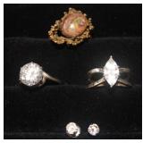 MLE288 Beautiful Sterling Clear Cut Stone Rings, Earring 