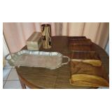 PCSS037 Koa Dinner Trays, Silver Platter and Ikebana Vase