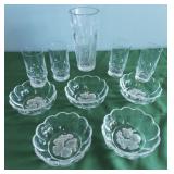 JHA008 Vintage Crystal Vase, Glasses, Etched Bowls