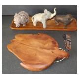 MHLE005 Carved Wood Trays, Elephant Figurines & More!